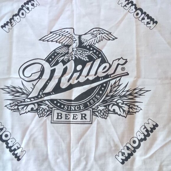 Vintage Miller Beer Branded KXJDFM Logo White Bandana Biker 80's Radio Nebraska - Picture 1 of 3
